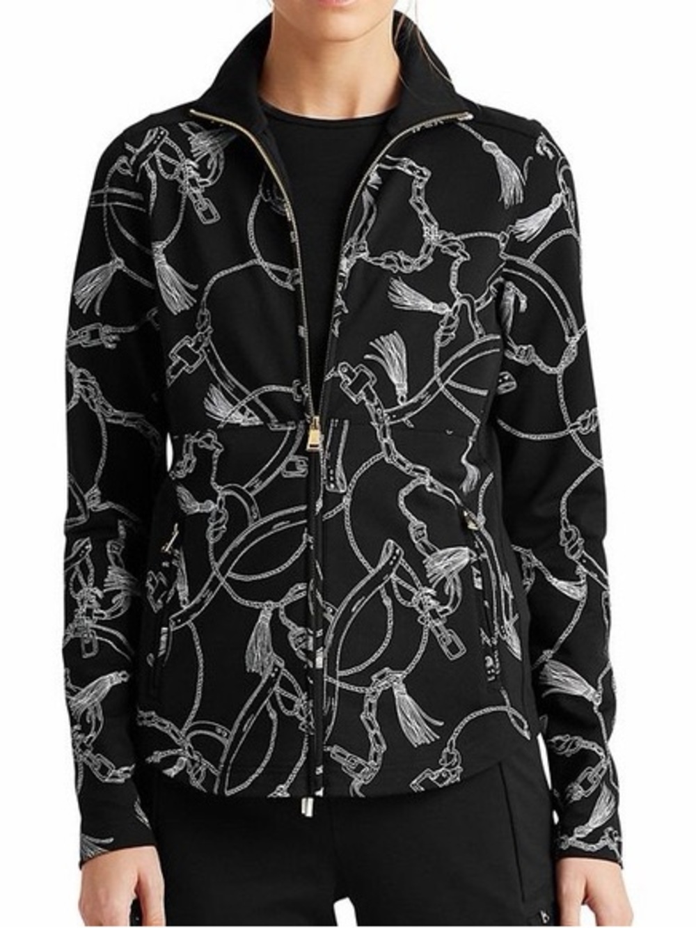 Ralph Lauren Black Zip-Front with White Equine Print